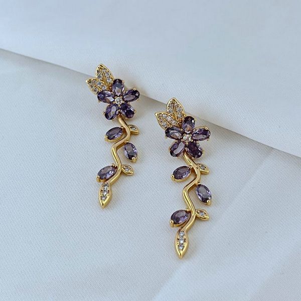 

stud real 18k gold plated purple color zircon flower candy earrings jewelries letter wedding gift factory wholesale with dust bag, Golden;silver