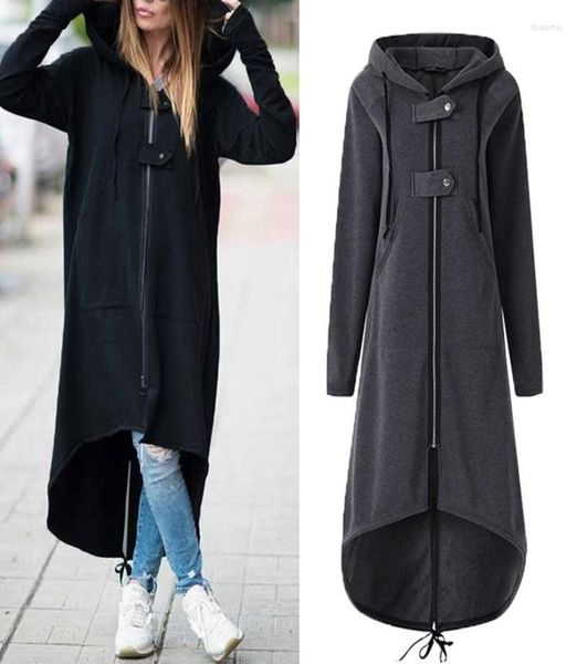 

women039s trench coats autumn winter women fashion hooded zipper long fleece causal solid irregular pocket7447846, Tan;black