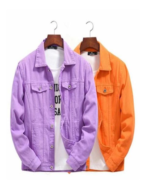 

autumn winter men039s denim jackets purple orange casual coats fashion men women couple jean jacket high street outerwear size 7443916, Black;brown