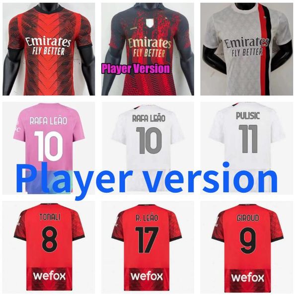 

player version 2023 2024 ibrahimovic tomori soccer jerseys 23 24 ac milans brahim giroud tonali pulisic rafa leao theo rebic r.leao football, Black;yellow