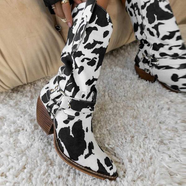 

boots boots black white cowboy boots fashion embroidered pointed toe chunky heel mid calf western cowgirl boots shinny shoes for women 23081