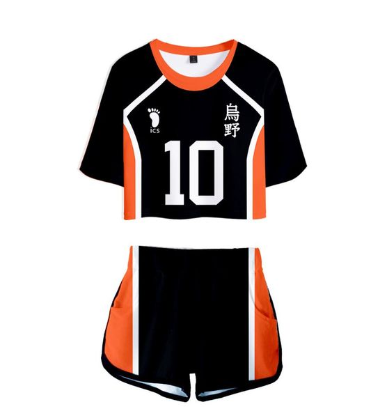 

anime haikyuu karasuno high school tracksuit women two piece set and shorts hinata shoyo kageyama tobio cosplay costumes1329351, Gray