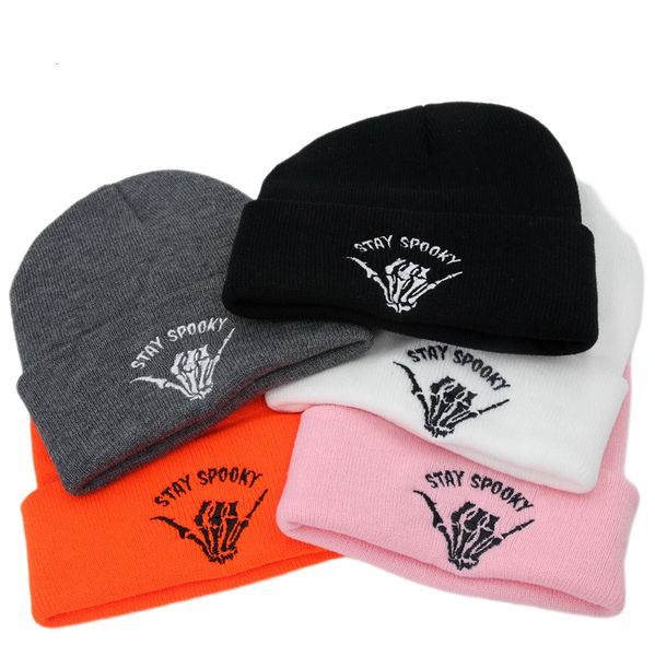 

beanieskull caps halloween stay spooky beanies hat skull embroidered knit hats halloween gift winter outdoor ski cap 230816, Blue;gray