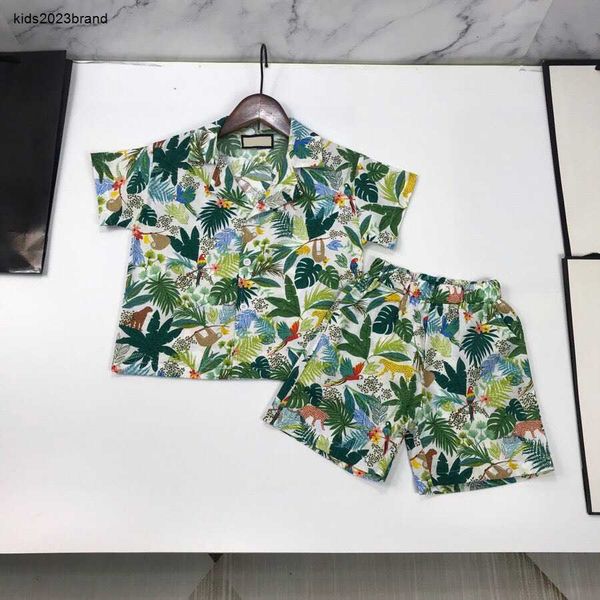 

kids tracksuits designer baby clothes summer vacation style suits size 90-150 cm 2pcs bird flower print polo t-shirt and shorts june25, White