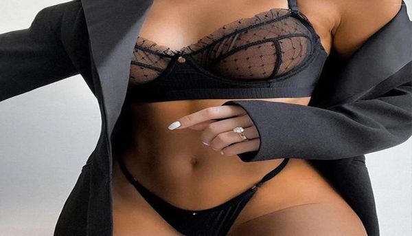 

yoga outfit ruffle lace lingerie set women039s underwear transparent bra party sets black brief5095316