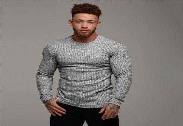 

2019 autumn fashion men039s tshirt sweater oneck slim fit knittwear mens long sleeve pullovers tshirts men fitness pull homme6610179, White;black