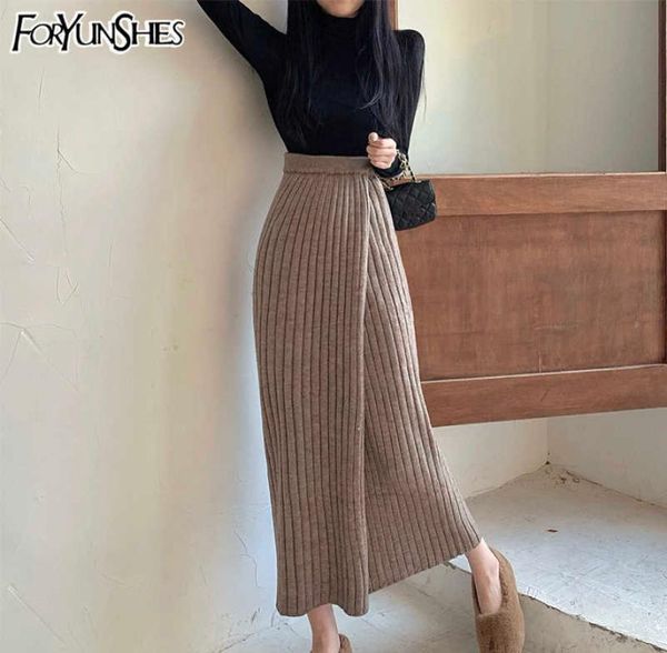 

brown knitted skirt korean fashion high waist black high open slit long pencil women casual vintage bodycon maxi skirts 210701251803