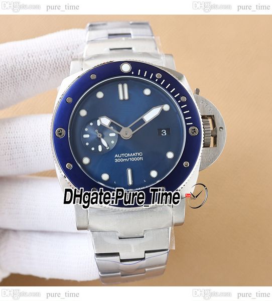 

v7 47mm new dive 01068 a2555 automatic mens watch blue dial bmg-tech steel case blue stainless steel bracelet date sport gents big watches p, Slivery;brown