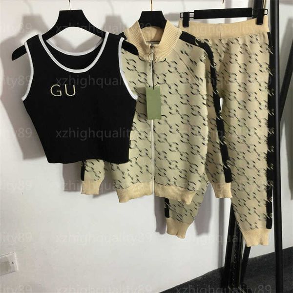 

womens tracksuits three piece set sports vest jacket sweatpants letter embroidery fashion knitted suit stretchy comfort designer sets women, White