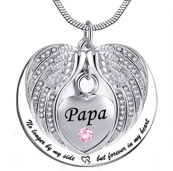 

papa angel wing urn necklace for ashes heart cremation memorial keepsake pendant necklace jewelry with fill kit and gift5438518, Silver