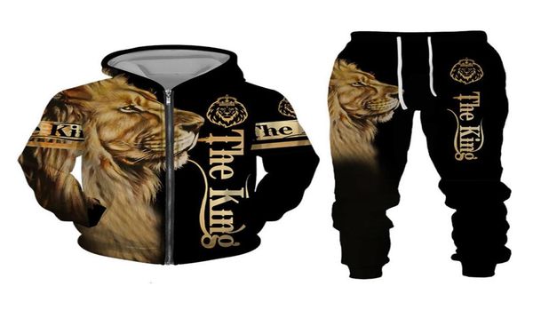 

men039s tracksuits autumn and winter men039s tracksuit 3d the lion print zipper hoodies sweatshirts pants sets casual mens c1881234, Gray