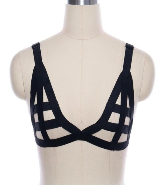

womens lace sheer lingerie caged bralette crop bustier black elastic bondage body harness bikini see through8603973, Black;white