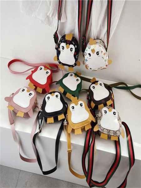 

pu leather cartoon crossbody purses kids penguin bag fanny pack zipper wallet shoulder bags backpack with knitted red green belt g3678682, Black