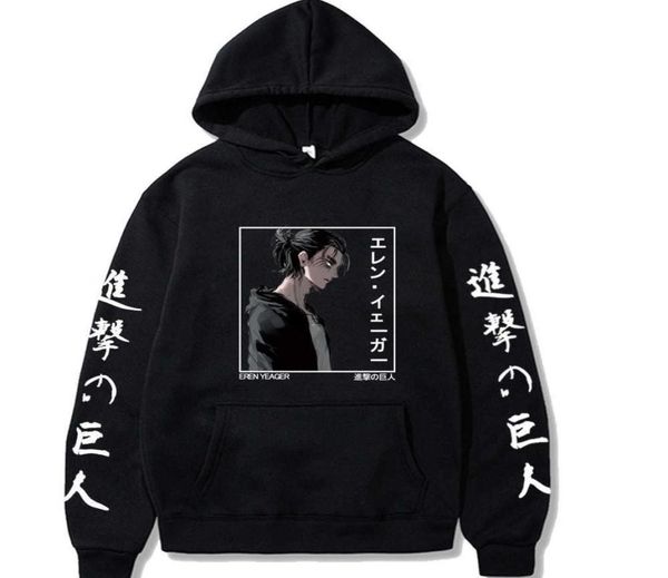 

anime eren yeager hoodies casual attack on titan hoodie sweatshirt men women h08185141397, Black