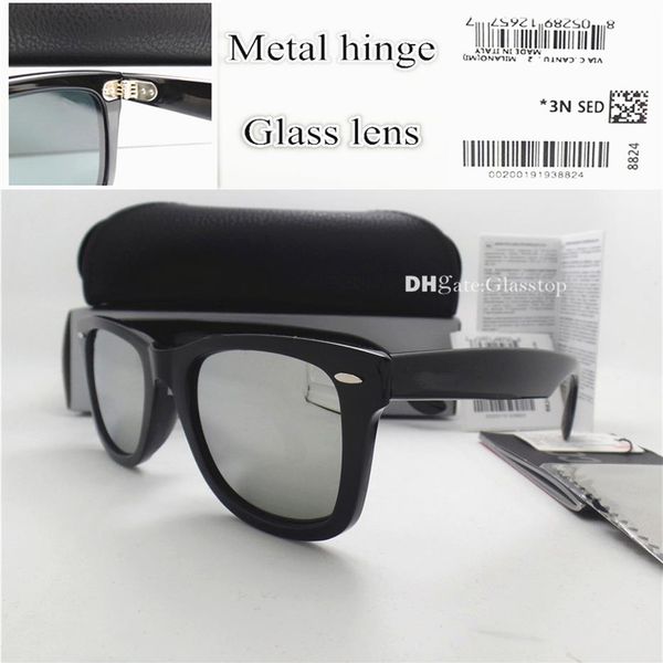 

glass lens metal hinge brand designer men women plank frame sunglasses uv400 52mm vintage shade mercury mirror leather2021, White;black