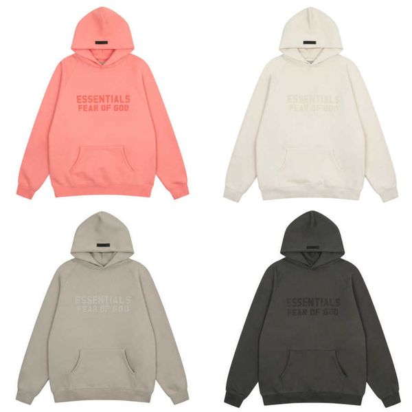 

ess hoodie correct version of essentials fog high street trendy couple outfit loose flocked casual hoodie for women, Black