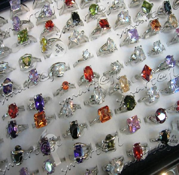 

fashion multicolor classic rhinestone silver plated rings for women girls whole jewelry mix style 50pcslot9183757, Golden;silver