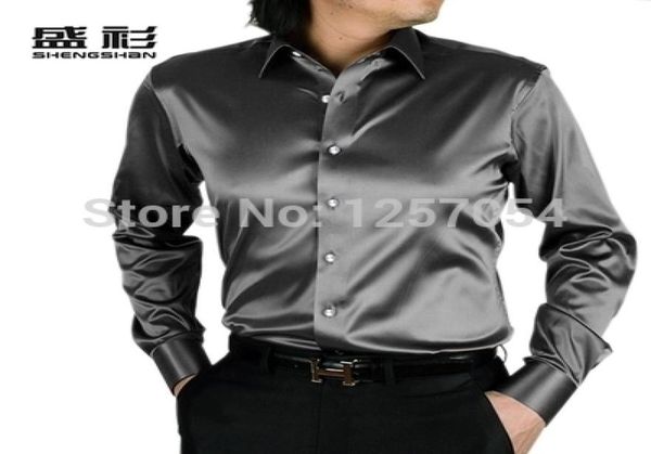 

wholemen silver silk shirt men senior black shiny silk satin longsleeved shirt tuxedo shirts1628847, White;black
