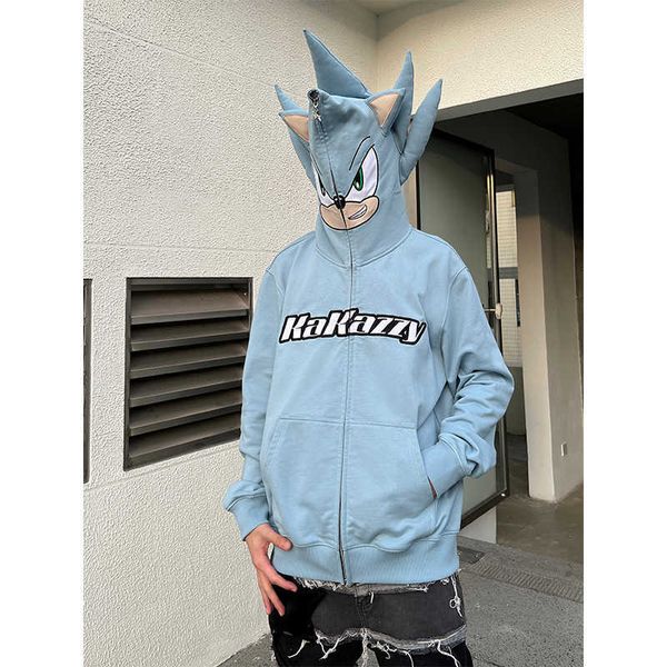 

kakazy heavyweight sweater boys' spring and autumn couples retro 2023 american hooded hip hop clothes coat fashion brand, Black