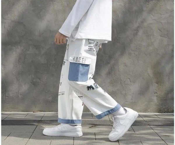 

straight denim jeans men graphic printed 2021 streetwear man wildleg pants hip hop korean harajuku fashion men039s6927490, Black