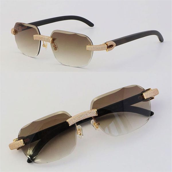 

2022 new black buffalo horn sunglasses rimless micro-paved diamond set sun glasses men women with c decoration rocks wire frame gl317h, White;black