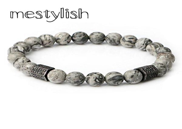

charm bracelets mestylish luxury cubic zirconia geometric hexagon brass beads men gray onyx stone bracelet pulseira masculina5073982, Golden;silver