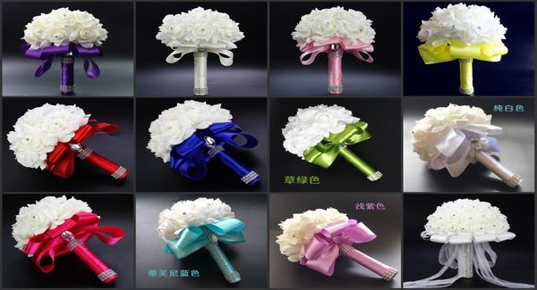

bridal wedding bouquets bridesmaid bouquet with crystals artificial rose flowers for party wedding accessories7819996