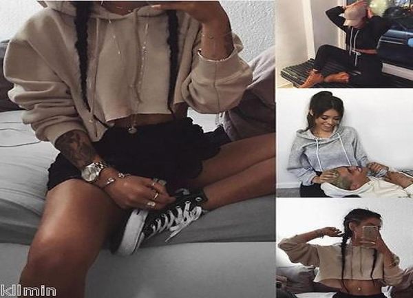 

new fashion women sweatshirt long sleeve hoodie short sweatshirt casual crop coat pullover 8211906, Black