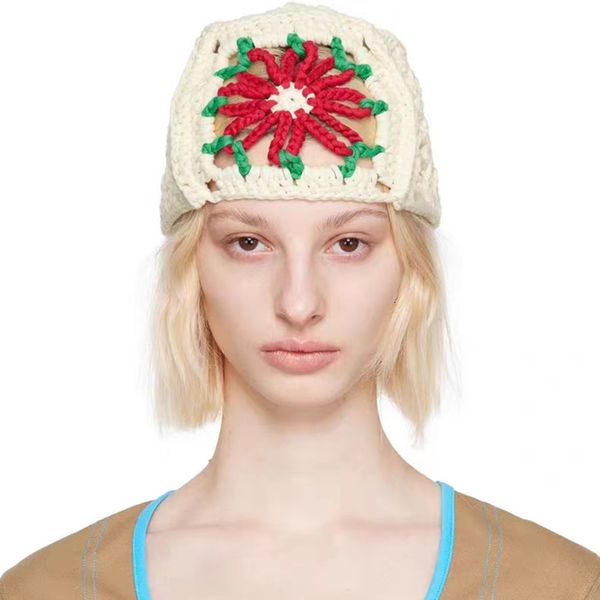 

beanieskull caps korean hook flower beanies for women spring and summer hollow breathable travel handmade knitted hat ins versatile melon fu, Blue;gray