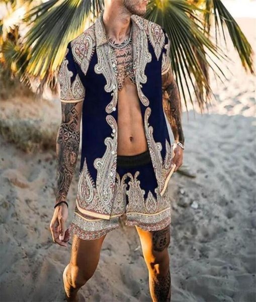 

mens summer hawaiian vacation short sleeve shirt set fashion beach coco print shorts two piece s3xl 2206142919973, Gray
