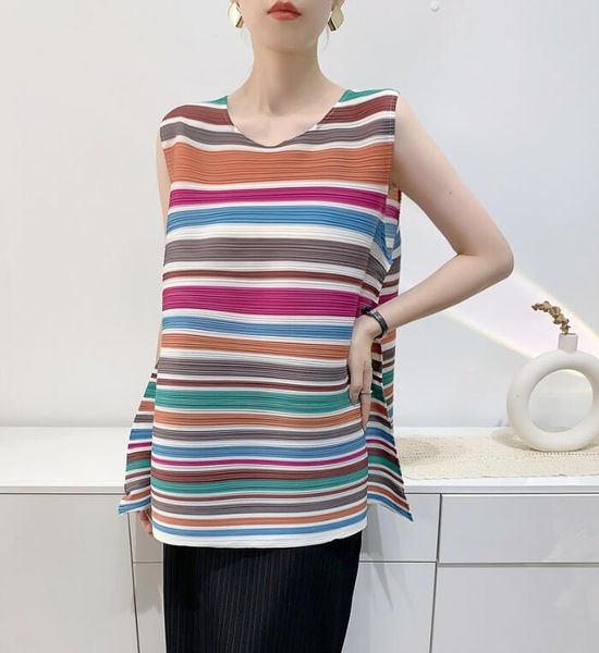 

sanzhai wrinkle printed tank women's summer t-shirt loose striped t-shirt, White