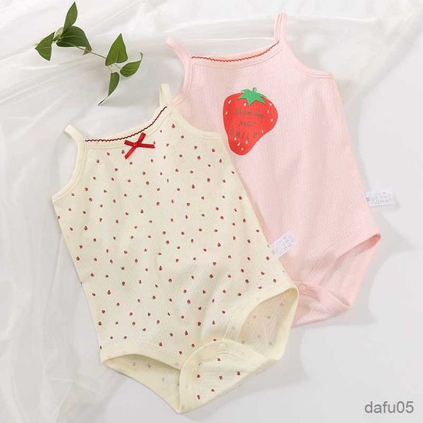 

tank kids girl tank cute strawberry bodysuit pure cotton girls clothes r230817, Blue