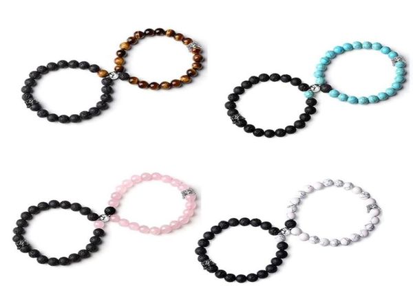 

link chain crown bracelets natural stone beads bracelet matching for couples gift2817043, Black