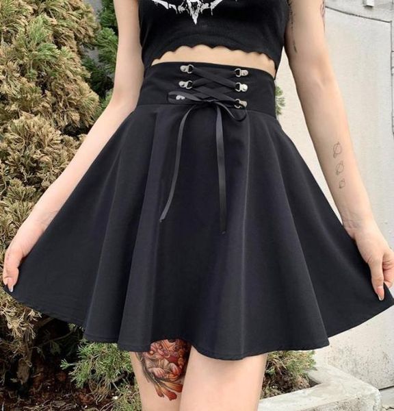 

skirts women39s basic versatile flared casual mini skater skirt high waisted school goth punk black harajuku8435822
