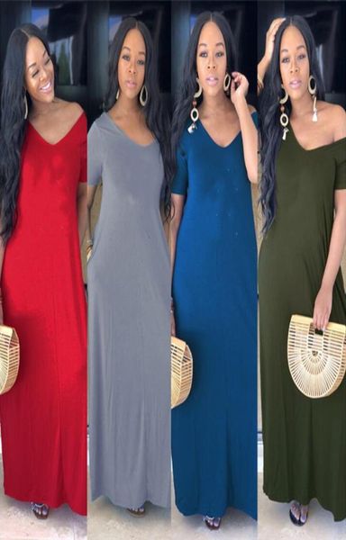 

plus size 3xl 4xl summer women designer maxi dresses cotton short sleeve v neck long dress casual beach wear long style loose full2379607, Black;gray