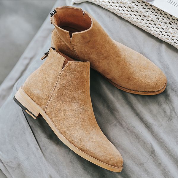 

boots yomior men shoes england trend casual ankle boots zip genuine leather male wedding dress chelsea boots flats zapatillas hombre 230816, Black