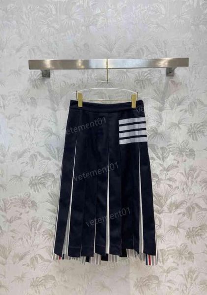 

designer womens skirt dress classic red blue and white webbing stitching pleated skirt luxury summer party dresses wo6425780, Black