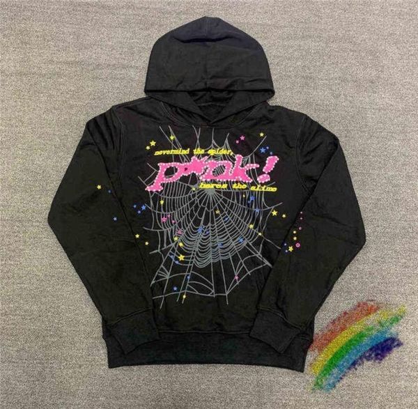 

men039s hoodies sweatshirts puff print sp5der hoodie men women heavy fabric spider web pullover g2209088944866, Black
