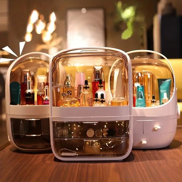

1pc large capacity cosmetics storage box - dustproof deskbox for skincare products and dressing table organization