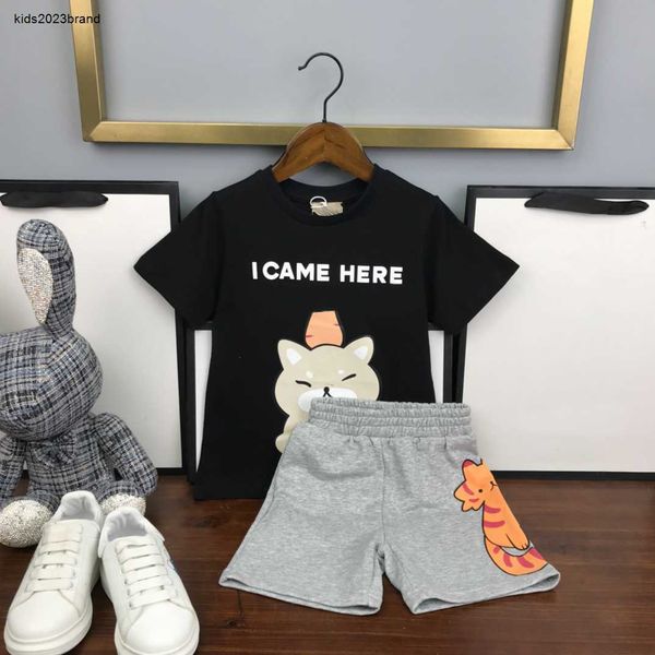 

kids tracksuits designer baby clothes summer suits size 100-160 cm 2pcs cartoon pattern round neck t-shirt and elastic waist shorts june12, White