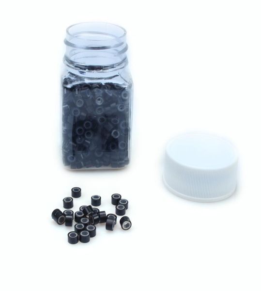 

500pcsset silicone lined micro rings links beads for hair extensions8271484, Black