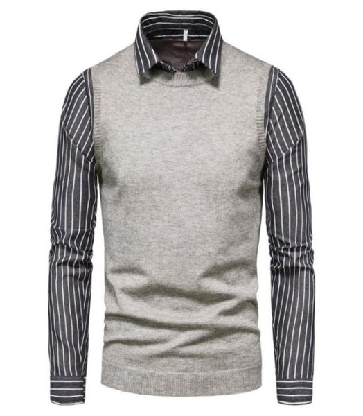 

men039s sweaters mens autumn knits fake two piece sweater cloths casual style with shirts8536415, White;black