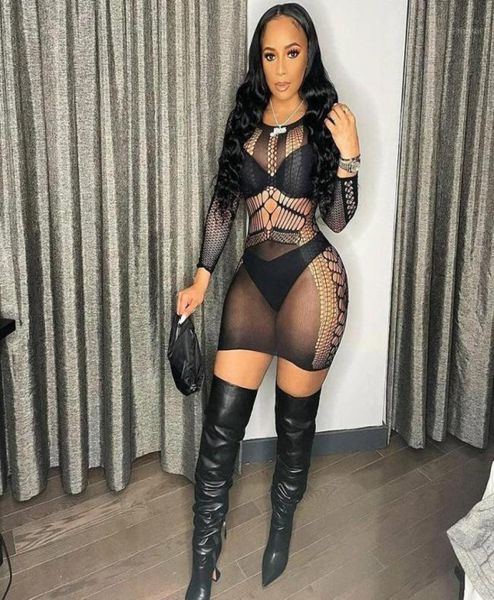 

casual dresses hollow out print long sleeve bodycon mini dress 2022 summer fashion elegant see through skinny club party for 7852927, Black;gray