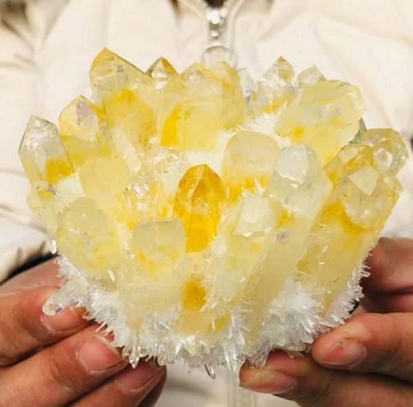 

about 700g rare new yellow ghost quartz crystal cluster vug specimen collectibles8291116, Black
