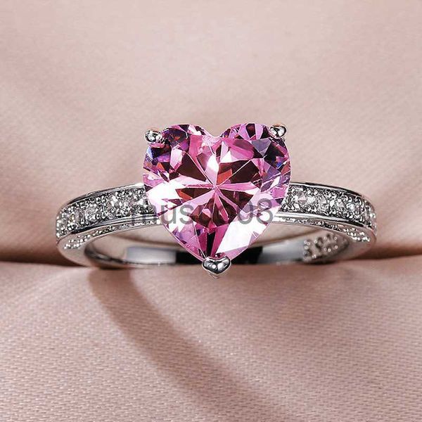 

band rings exquisite fashion heart pink crystal zircon rings for women engagement ring wedding party anniversary gift jewelry anillos mujer, Silver