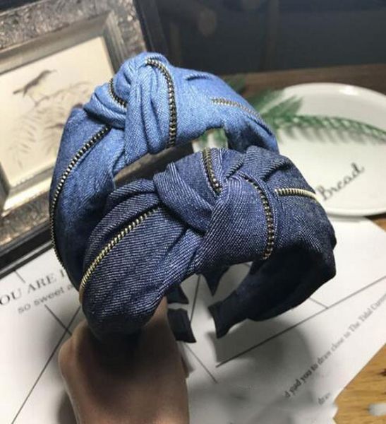 

new fashion boutique hair accessories women039s denim zipper bow headband middle knot knot headband hair band wild headdress gi9075058, Silver
