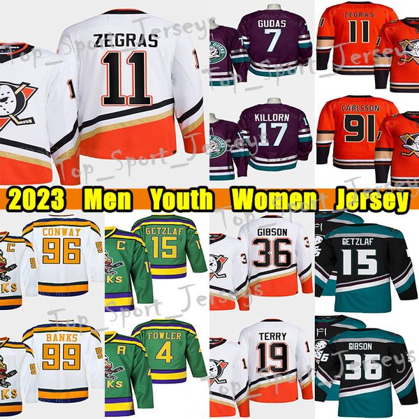 

#11 trevor zegras reverse retro hockey jersey #91 adam fantilli troy terry mighty ryan getzlaf cam fowler john gibson paul kariya alex killo, Black;red