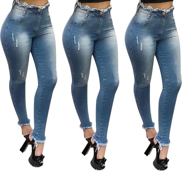 

women spring summer high waist skinny jeans ladies casual denim blue trousers female ripped denim pencil pants lj2011302506790, Black;white