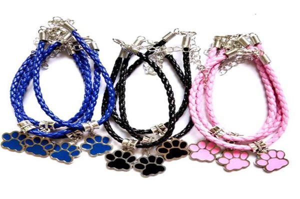 

20pcslot enamel dog paw print bracelet bangle tibetan silver pendants woven leather bracelet for women girl fashion jewelry frien3780948, Golden;silver