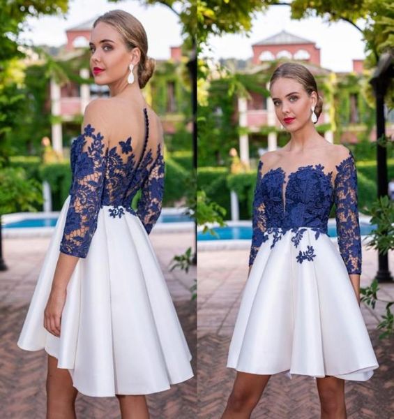 

lace short homecoming dresses 2020 sheer long sleeves satin ruched a line appliques formal prom party dresses with buttons3188856, Blue;pink